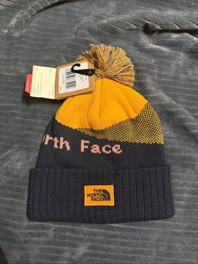 The North Face Pom Beanie - Navy, Yellow & Pink